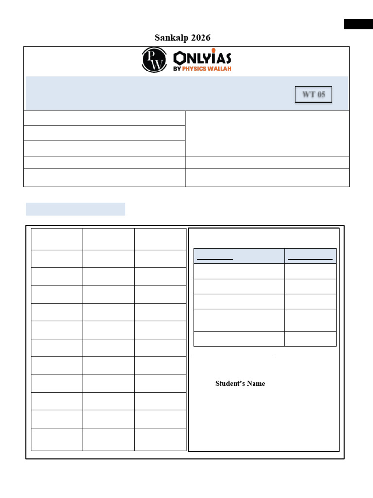 Weekly Mains Test Evaluation Form | PDF