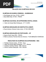 Premiação e Cronograma da OLISP 2025 | PDF | Aprendizado