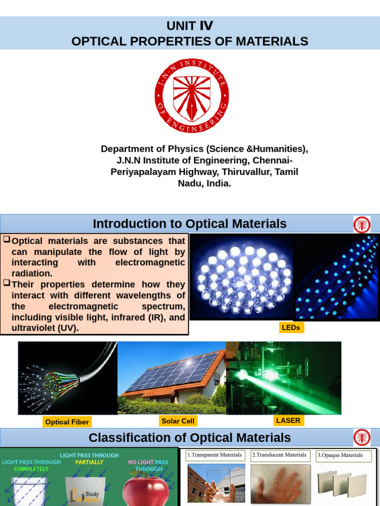 Optical Properties of Materials Overview | PDF | Electromagnetic ...