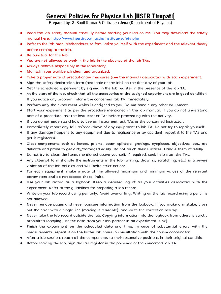 Physics Lab General Policies and Guidelines | PDF | Estimator