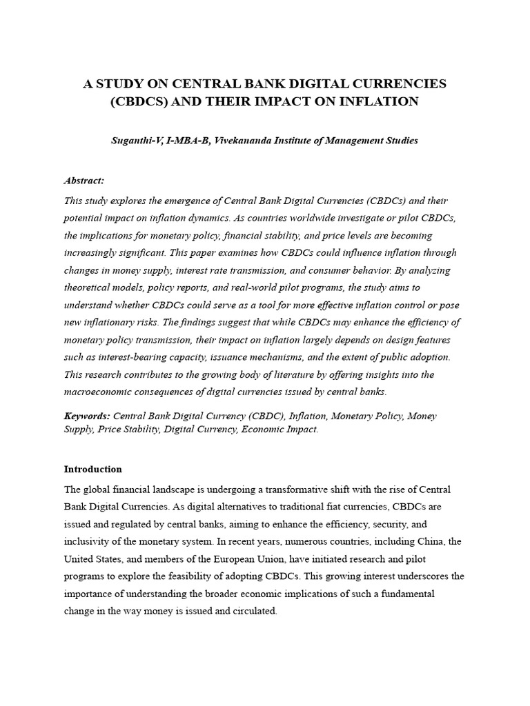 A Study on Central Bank Digital Currencies | PDF | Inflation | Monetary ...