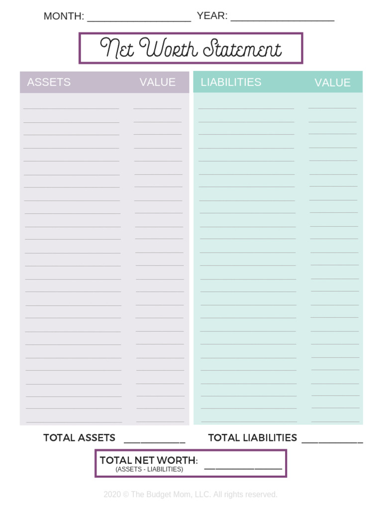 Net Worth Statement Template | PDF | Net Worth | Private Sector