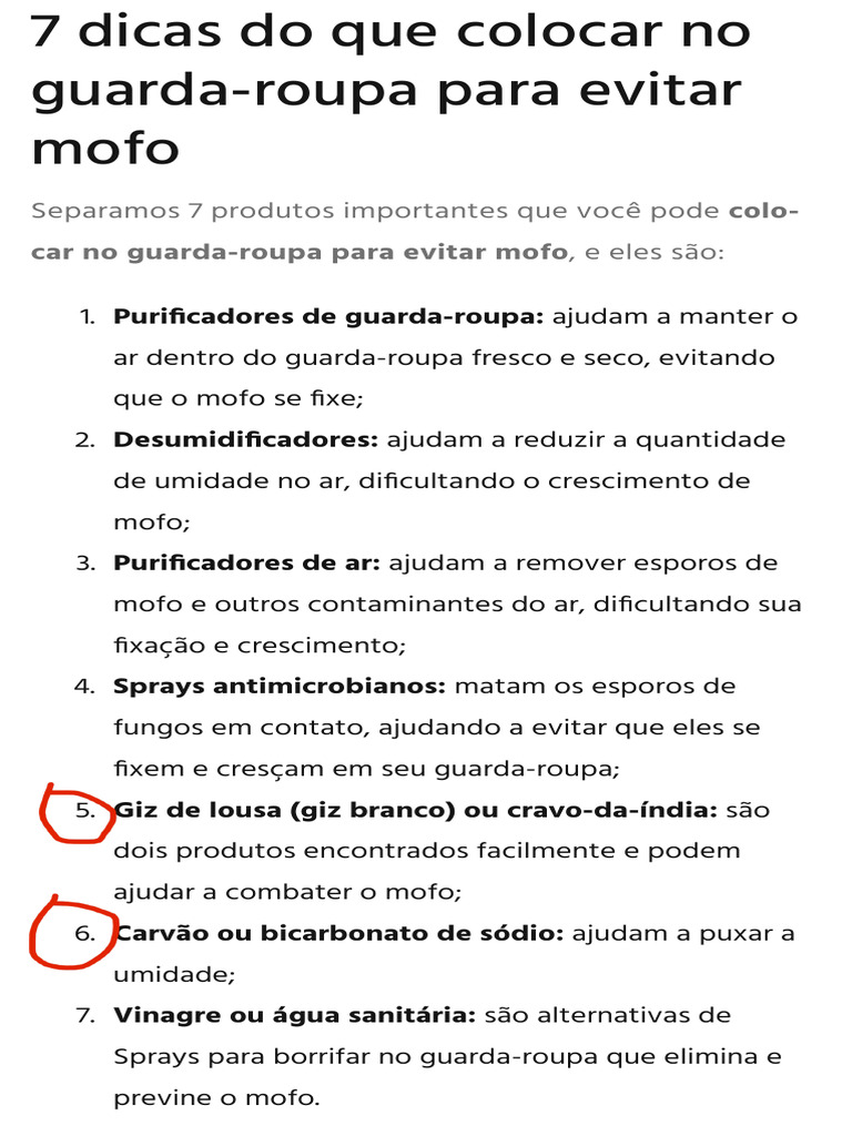 O Que Colocar No Guarda-roupa Para Evitar Mofo 7 Dicas! | PDF