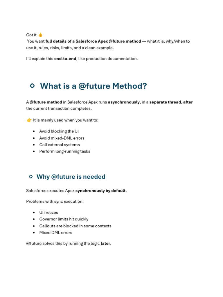 Salesforce Apex @future Method Guide | PDF