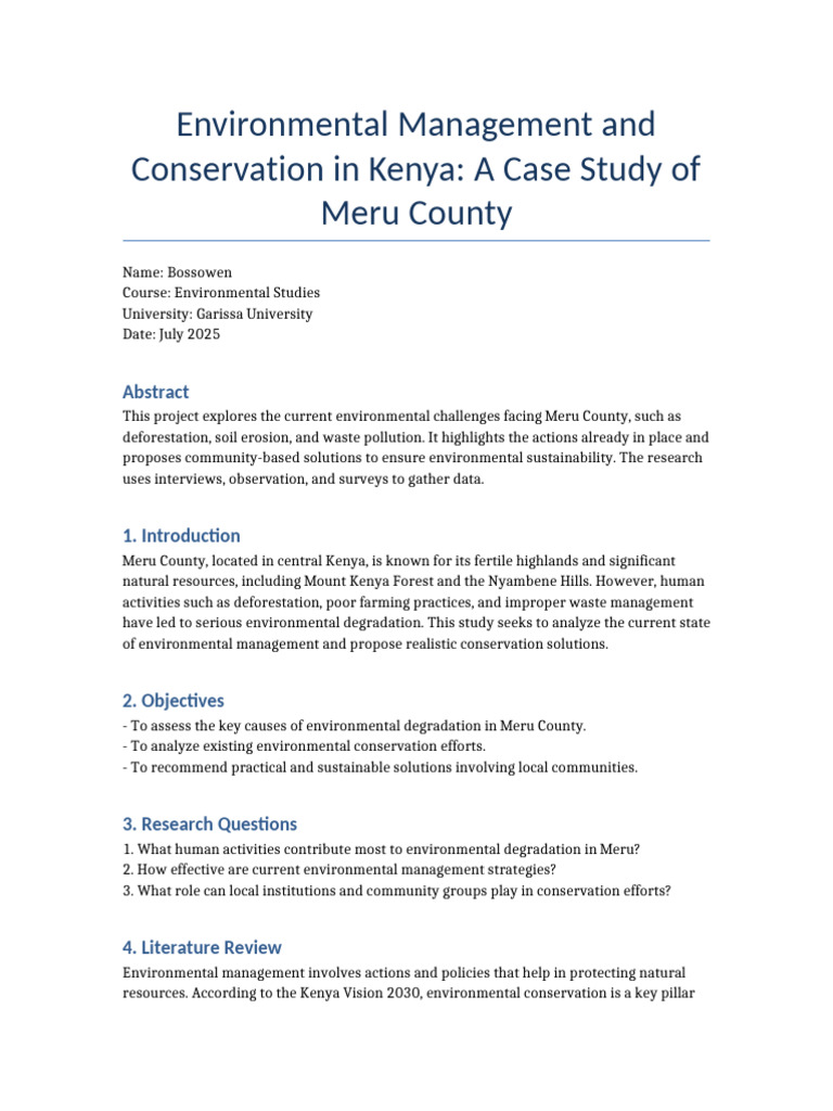 Environmental Conservation in Meru County | PDF | Environmental ...