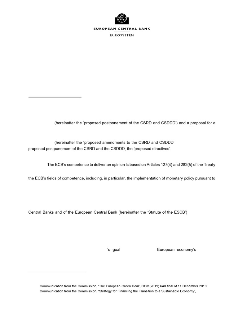 ECB Opinion on Corporate Sustainability Amendments | PDF | European ...