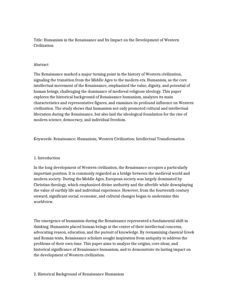 Renaissance Humanism's Impact on Civilization | PDF | Humanism ...