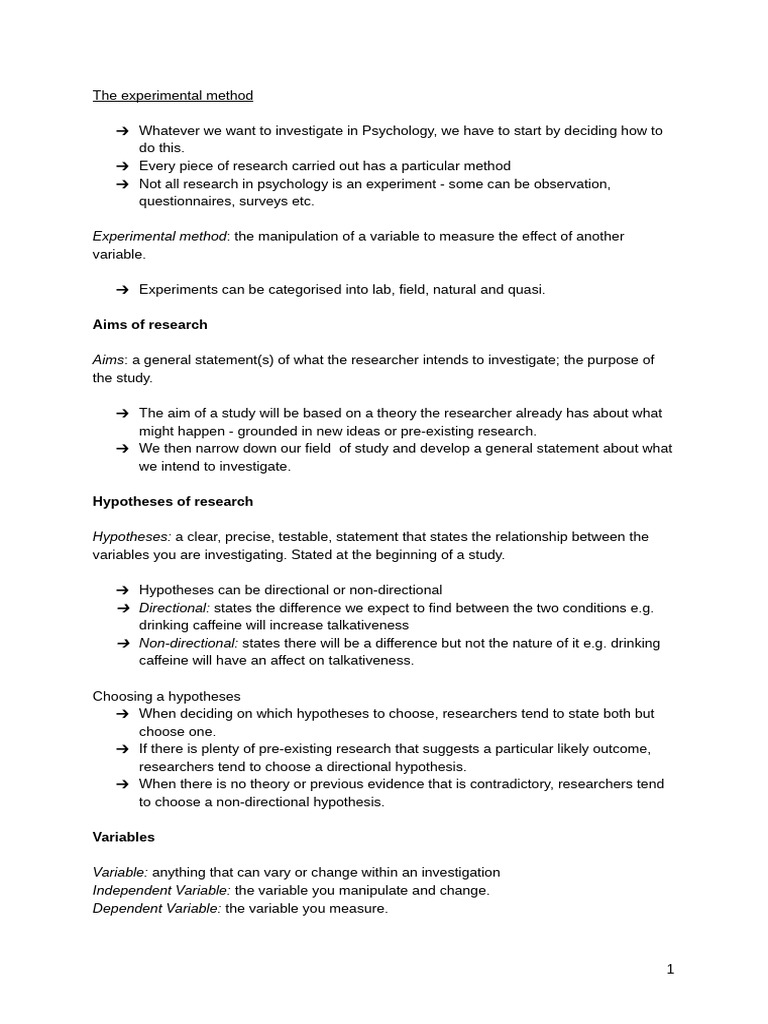 AQA a-Level Psychology Research Methods Notes. | PDF
