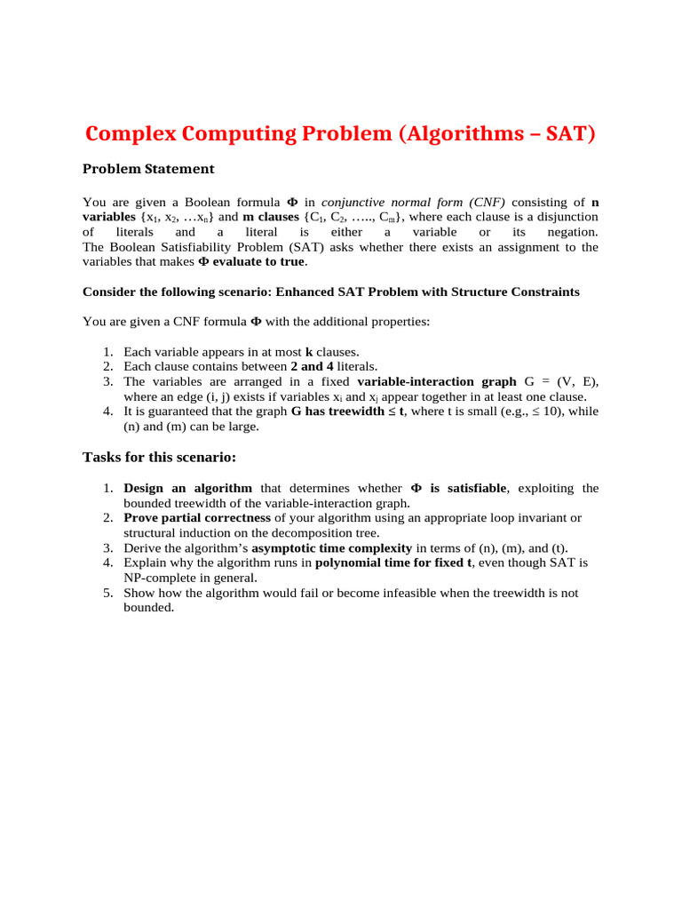 Enhanced SAT Problem with Treewidth Constraints | PDF