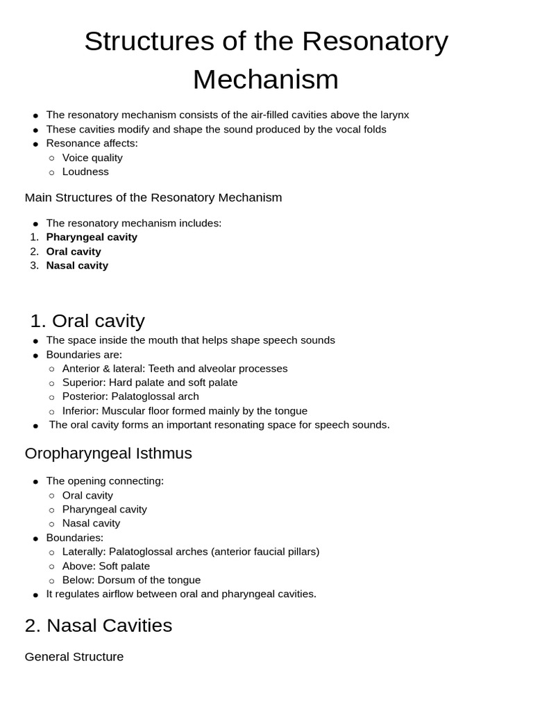 Resonatory Mechanism and Speech Structures | PDF | Human Nose ...