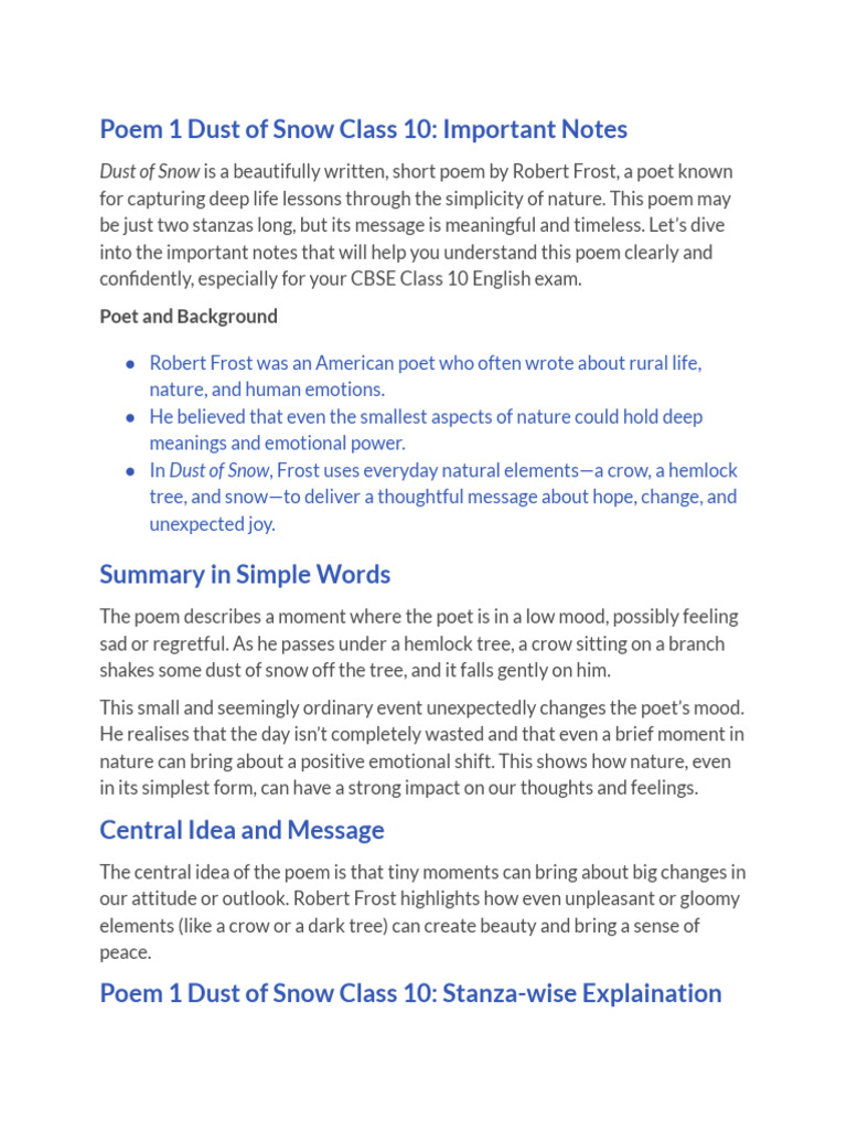 Important Notes on Class 10 Poems | PDF | Poetry | Hatred