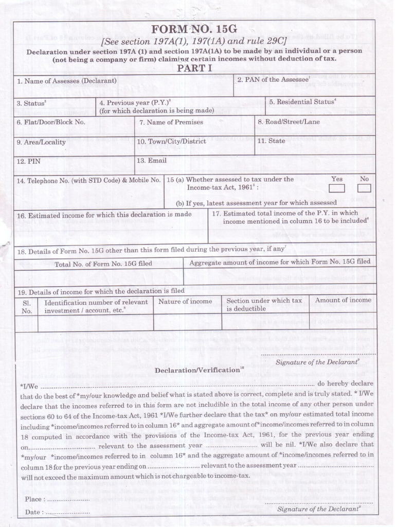 Form - 15 G Single Page | PDF