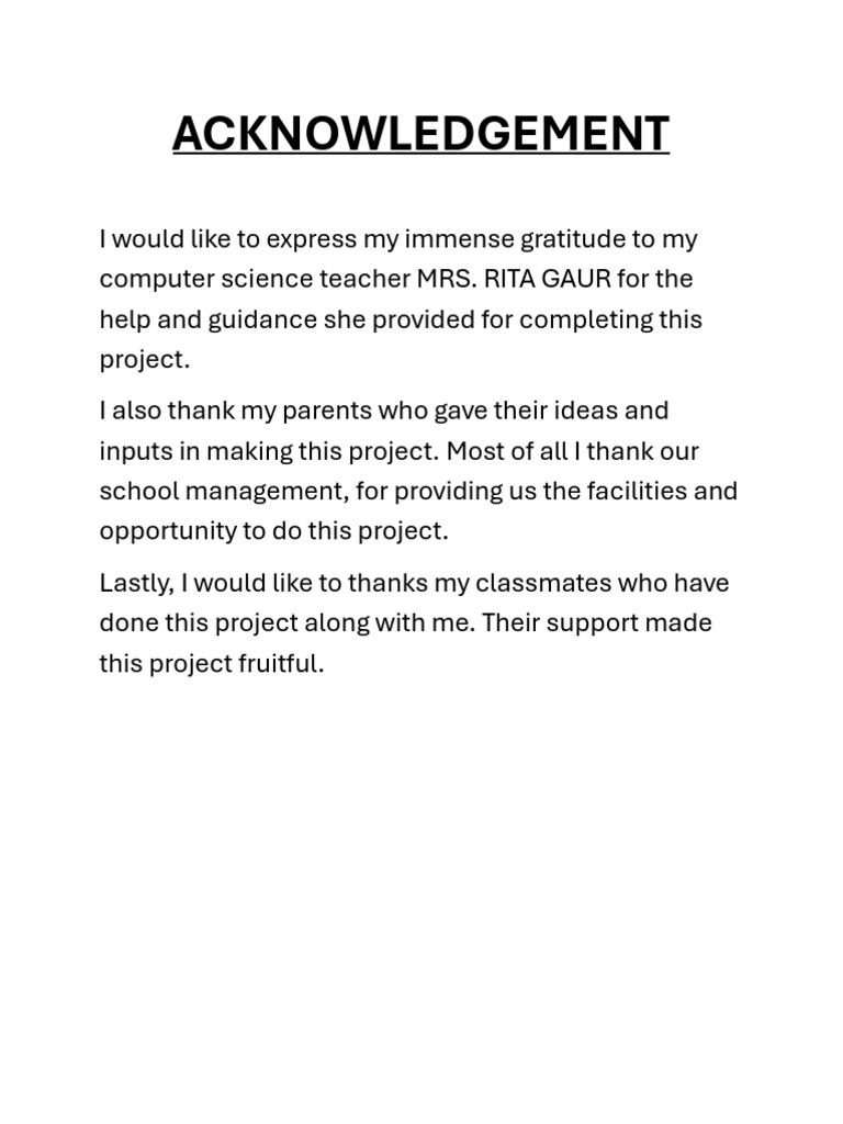 Project Acknowledgements and Thanks | PDF