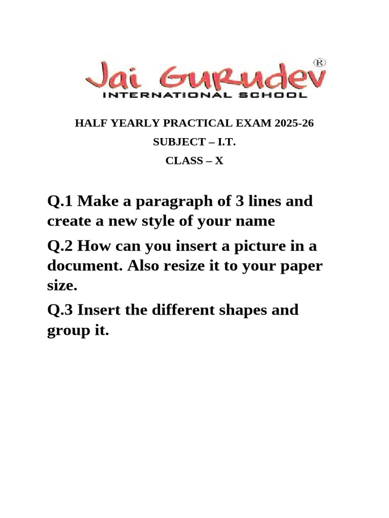 Half Yearly Practical Exam 2025 | PDF
