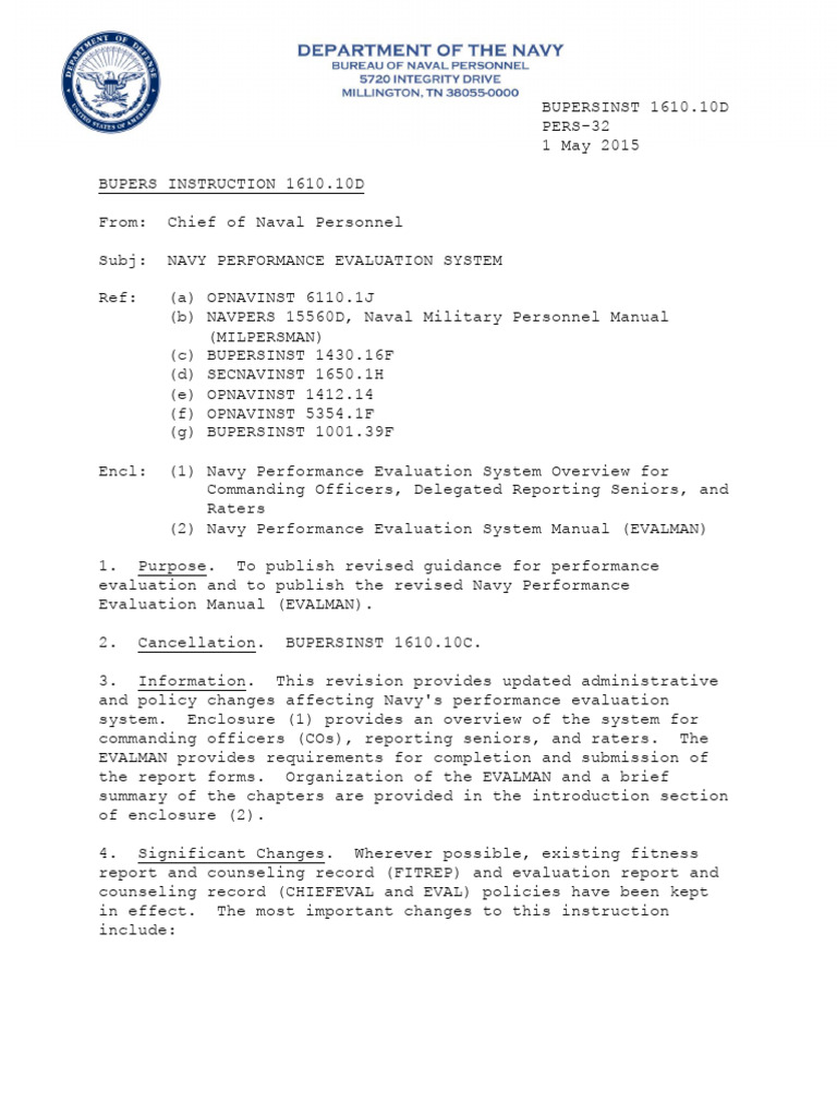 Navy Performance Evaluation System Guide | PDF | Uniform Code Of ...
