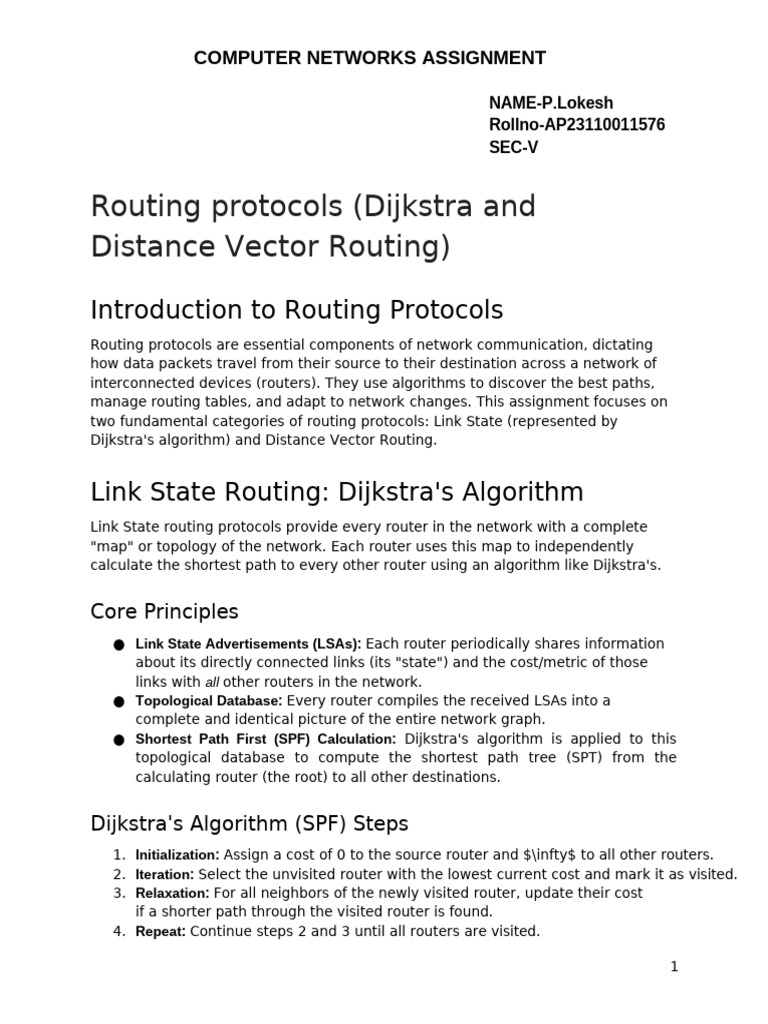 AP23110011576 - Routing Protocols (Dijkstra and Distance Vector Routing ...