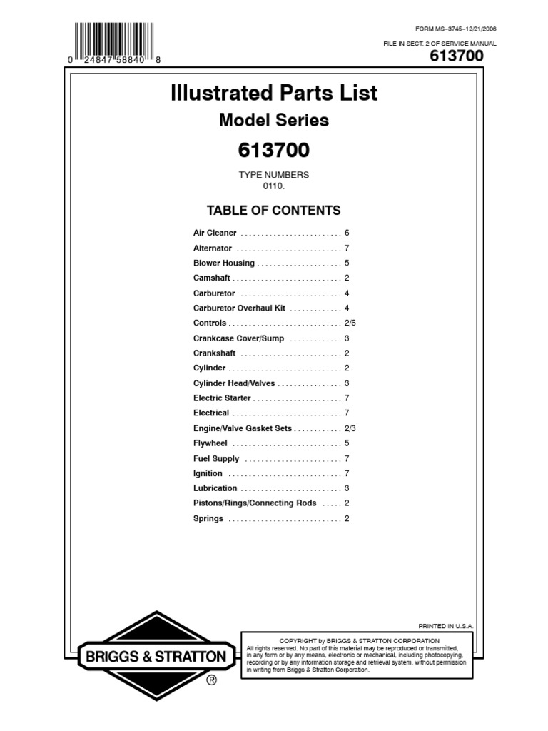 Briggs & Stratton 613700 Parts List | PDF | Carburetor | Engines