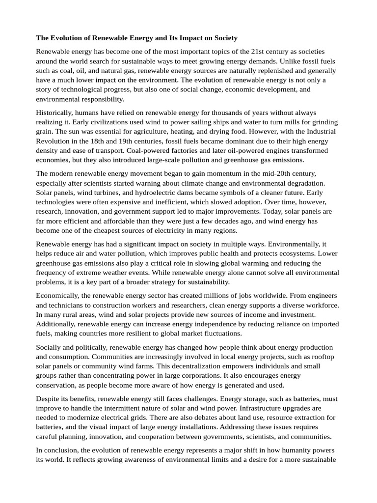 Renewable Energy's Societal Evolution | PDF | Renewable Energy | Wind Power