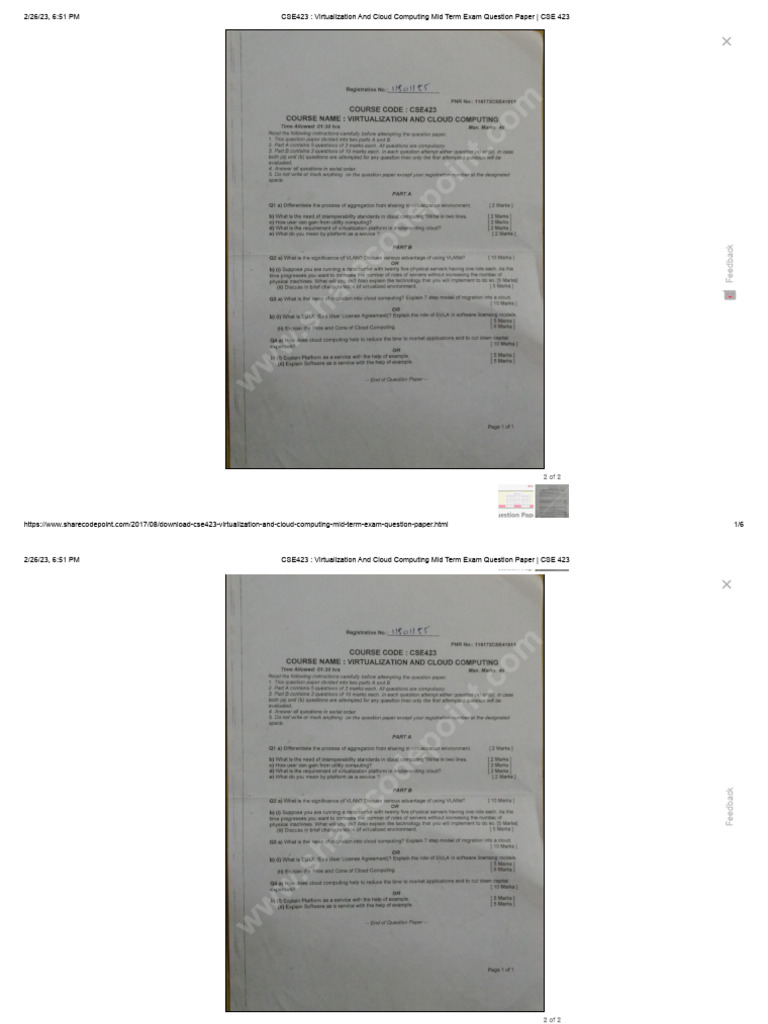 CSE423 Cloud Computing Exam Paper | PDF | Multiple Choice | Cyberspace