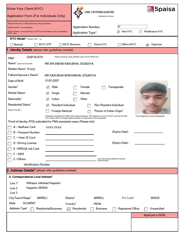 KYC Application Form for Individuals | PDF | Identity Document ...