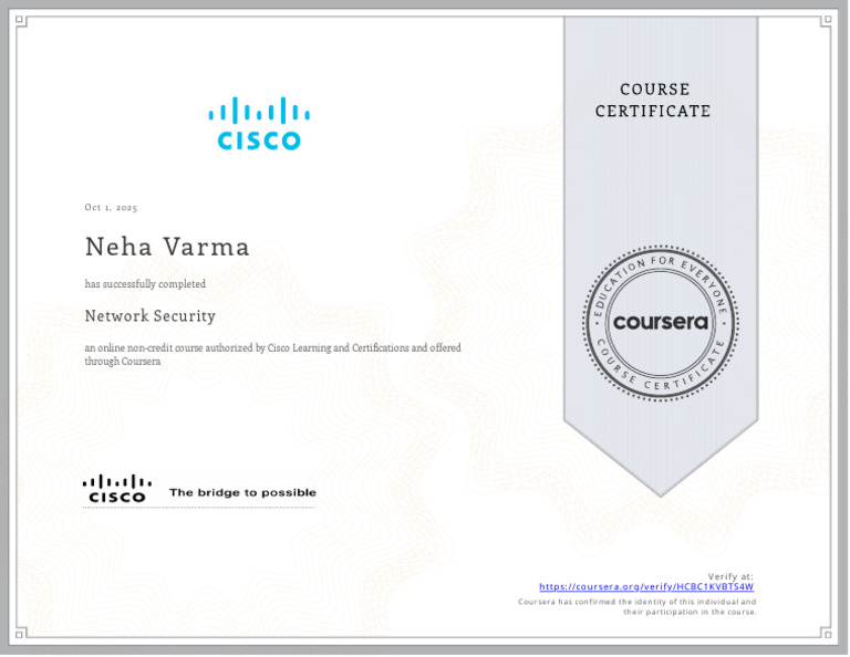 Network Security Course Completion Certificate | PDF