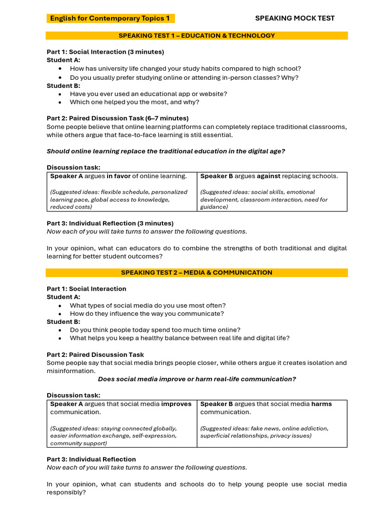 Speaking Mock Test: Education & Environment | PDF | Artificial ...