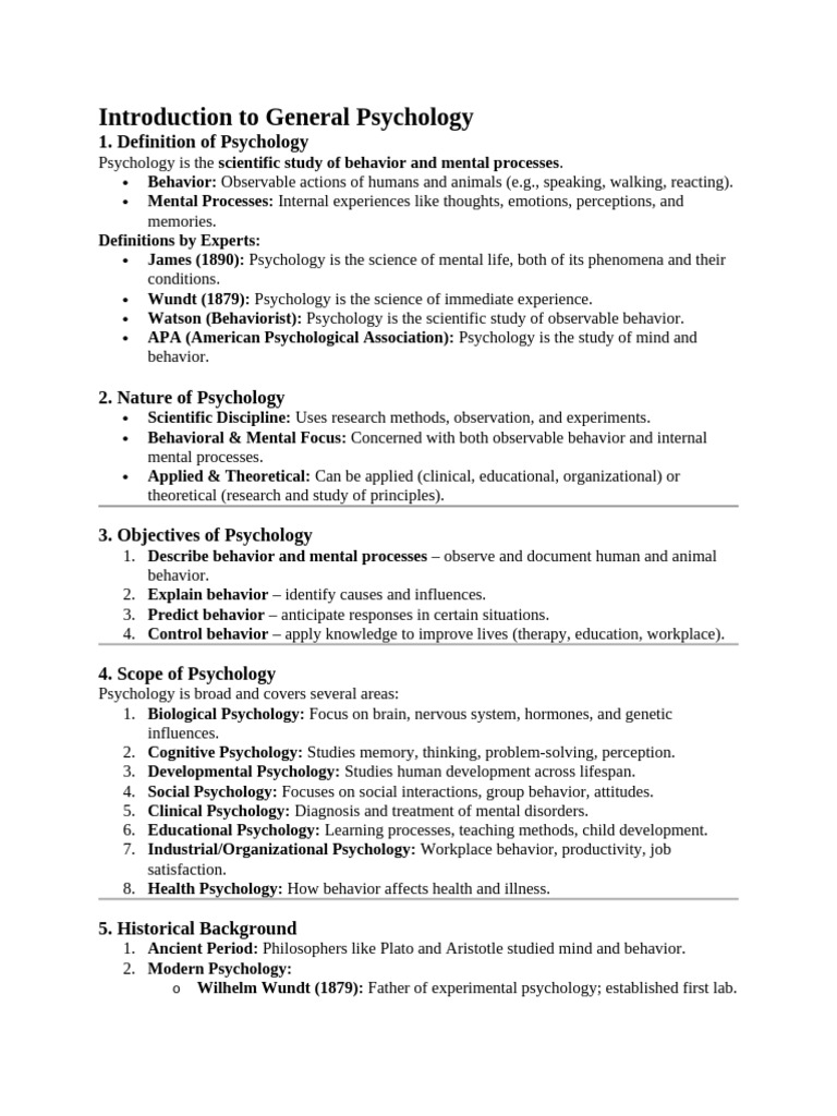 Overview of General Psychology Concepts | PDF | Psychology | Central ...