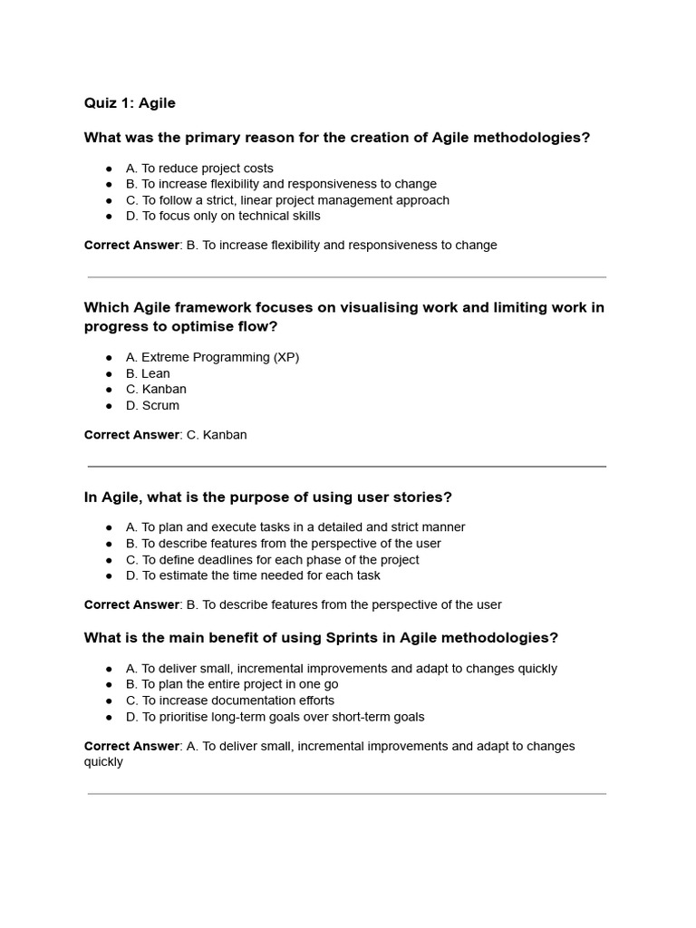 Quiz+1 +Agile | PDF | Agile Software Development | Scrum (Software ...