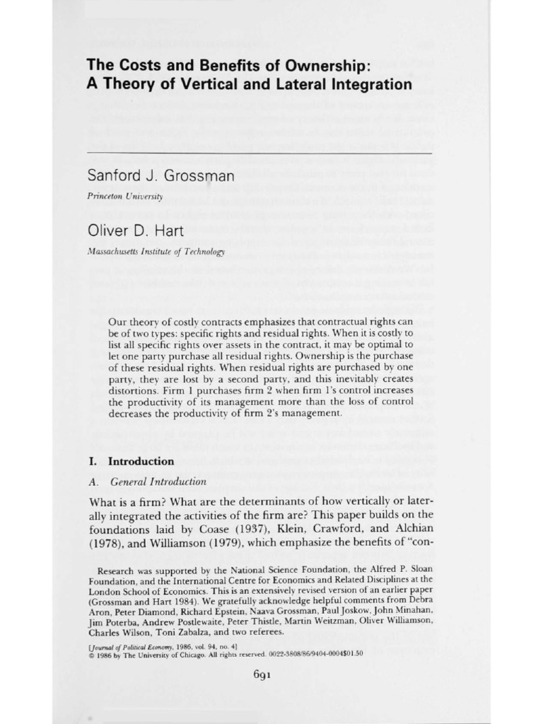 The Costs and Benefits of Ownership - A Theory of Vertical and Lateral ...
