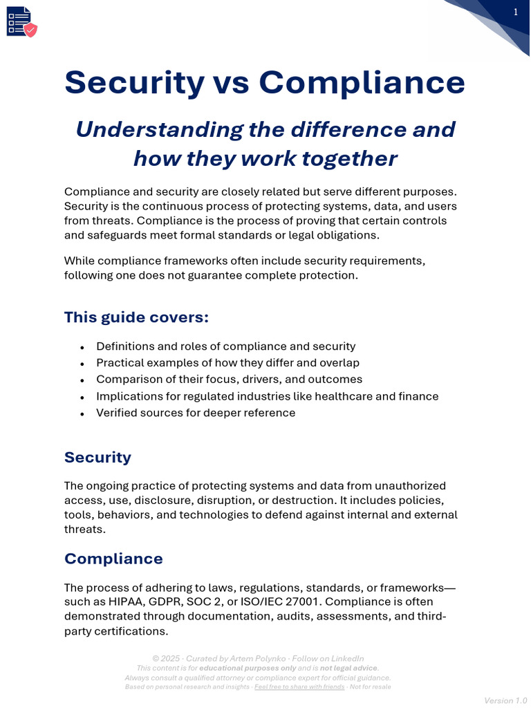 Security vs Compliance 1762180372 | PDF | Regulatory Compliance ...