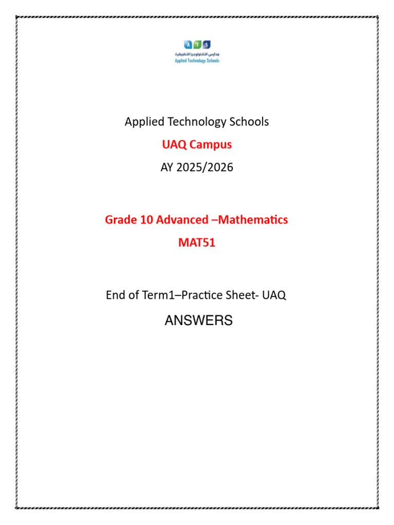 Grade 10 Math Practice Sheet UAQ | PDF