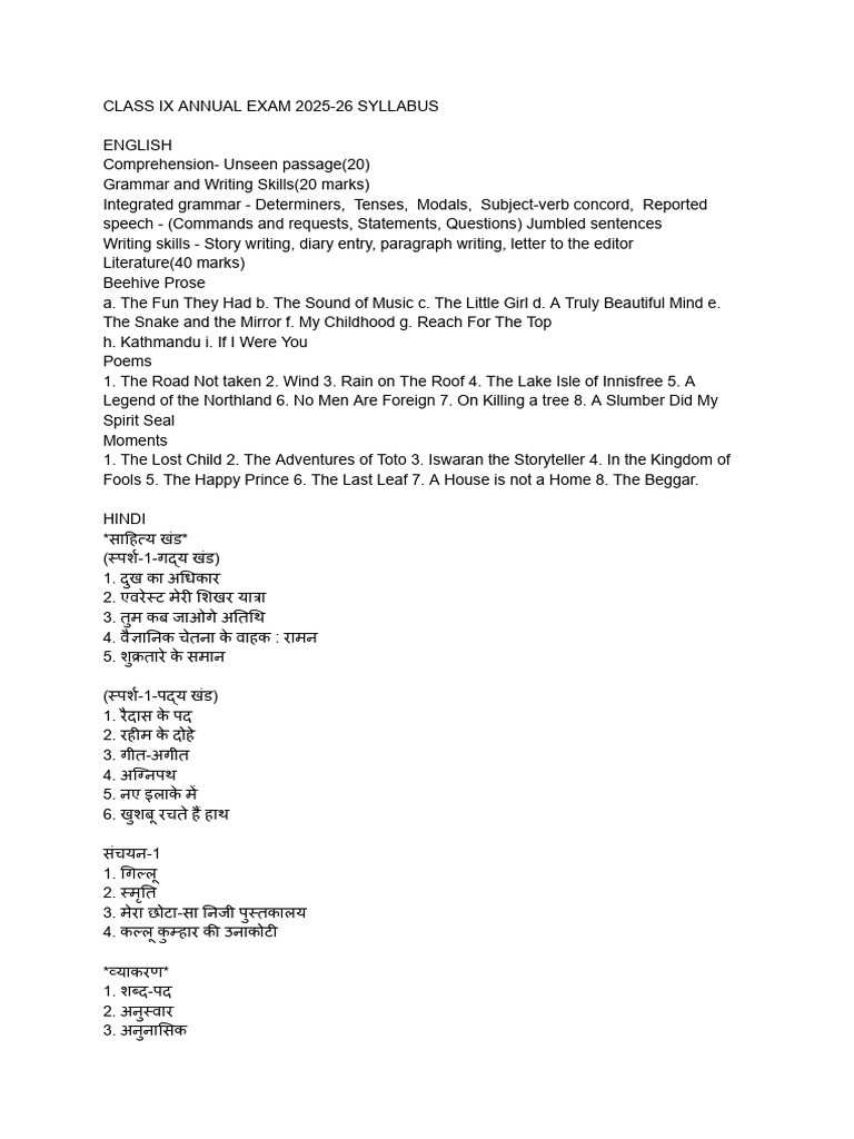 CL 9 Annual Exam Syllabus | PDF | Geometry