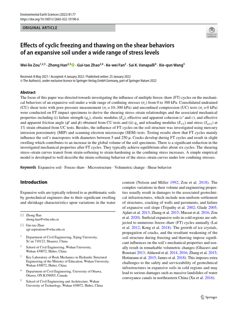 2022 - Effects of Cyclic Freezing and Thawing On The Shear Behaviors of ...
