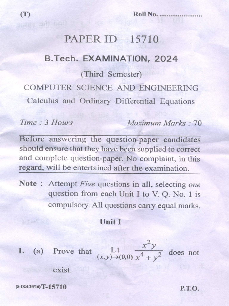 2024, Calculus and Ordinary Differentail Equations 3rd Sem CSE | PDF
