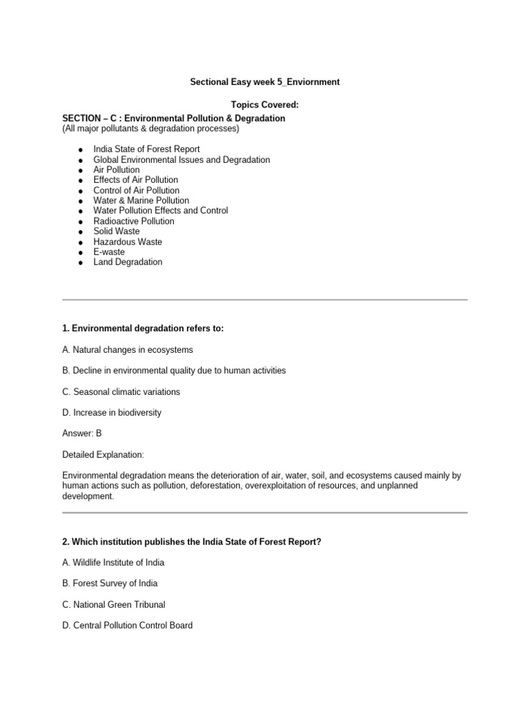 Sectional Easy week 5_Enviornment | PDF | Air Pollution | Soil