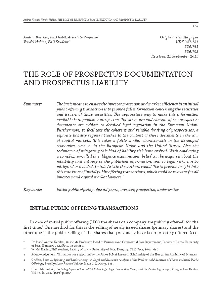 Prospectus Documentation in IPOs | PDF | Initial Public Offering | Due ...