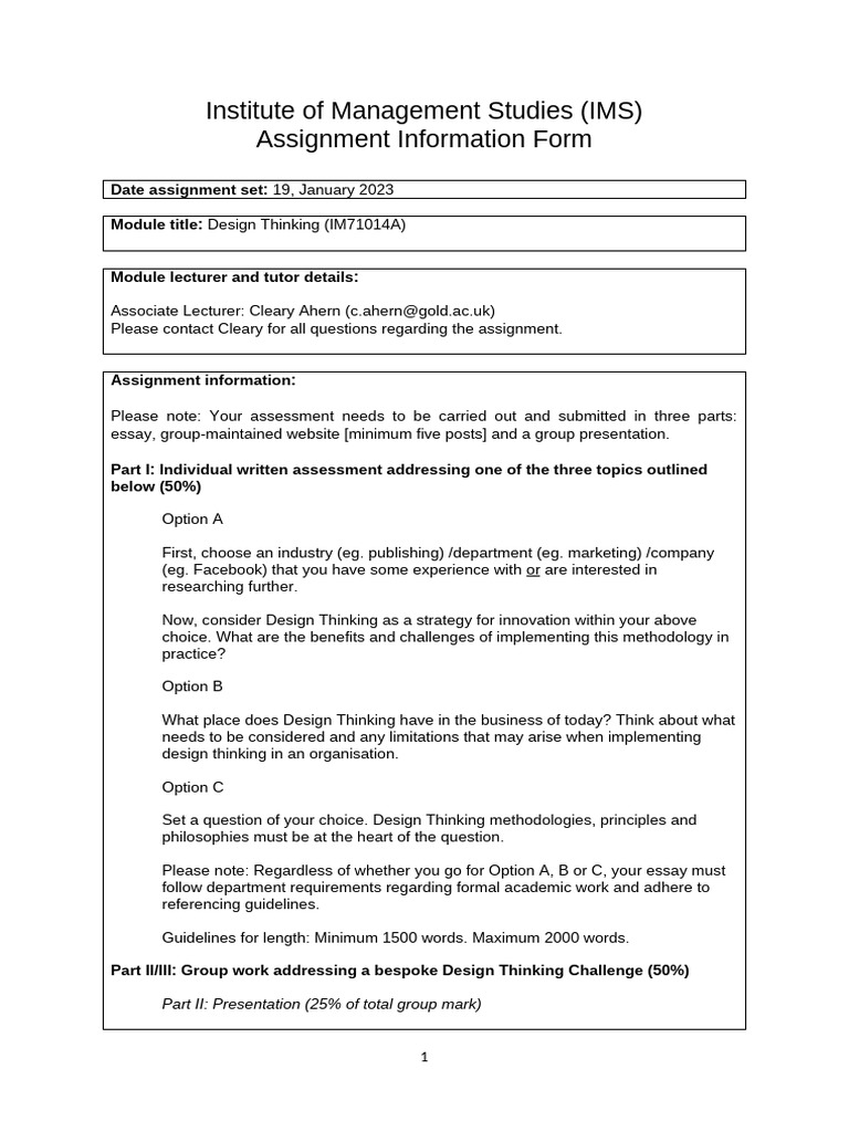 Design Thinking Assessment - 202223 | PDF | Thought | Turnitin