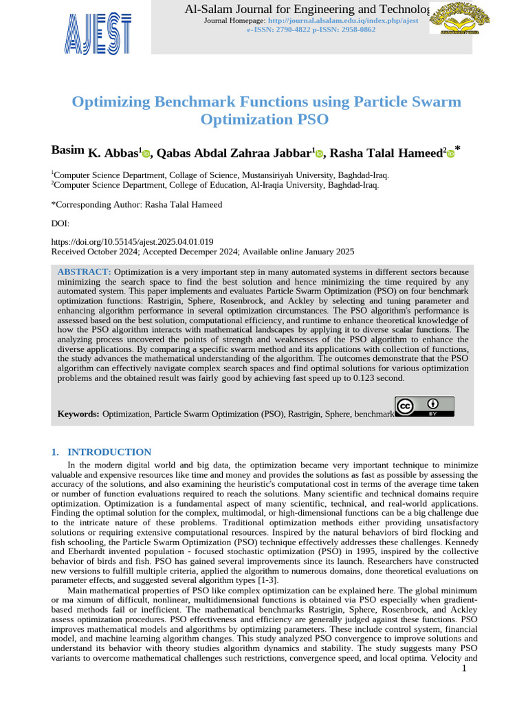 PSO Optimization of Benchmark Functions | PDF | Mathematical ...