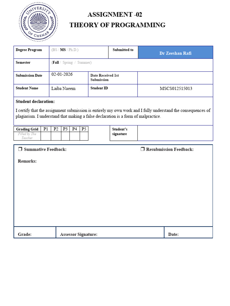 Laiba Naeem MSCS012515013 Assignment 02 | PDF | Computer Engineering ...