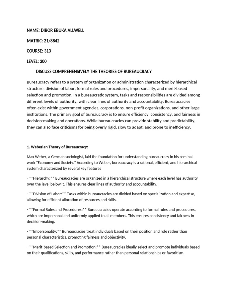 Theories of Bureaucracy Explained | PDF | Bureaucracy | Max Weber