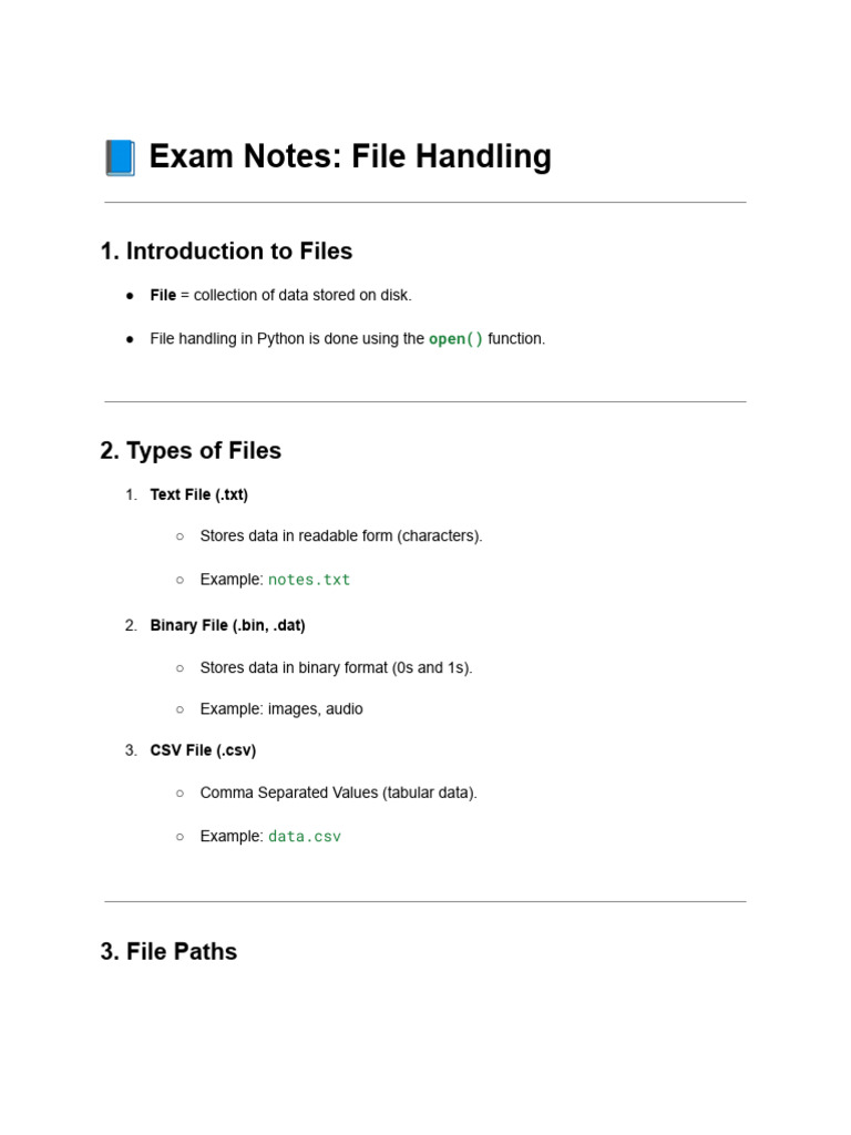 Python File Handling Exam Notes | PDF | Computer File | Comma Separated ...