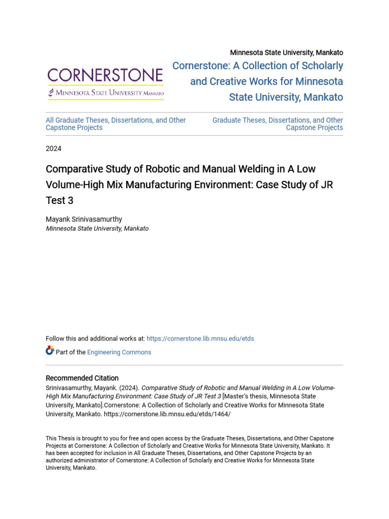 Comparative Study of Robotic and Manual Welding in a Low Volume-H | PDF ...