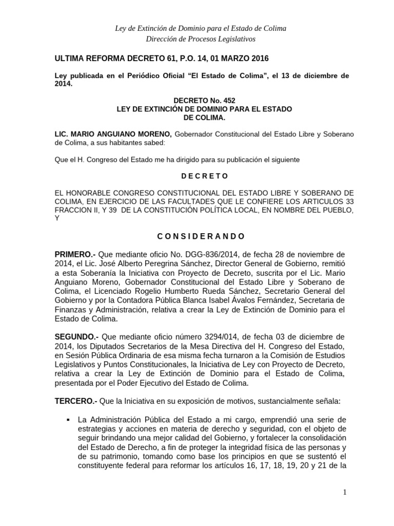 Ley de Extinción de Dominio en Colima | PDF | Propiedad | Sentencia (ley)
