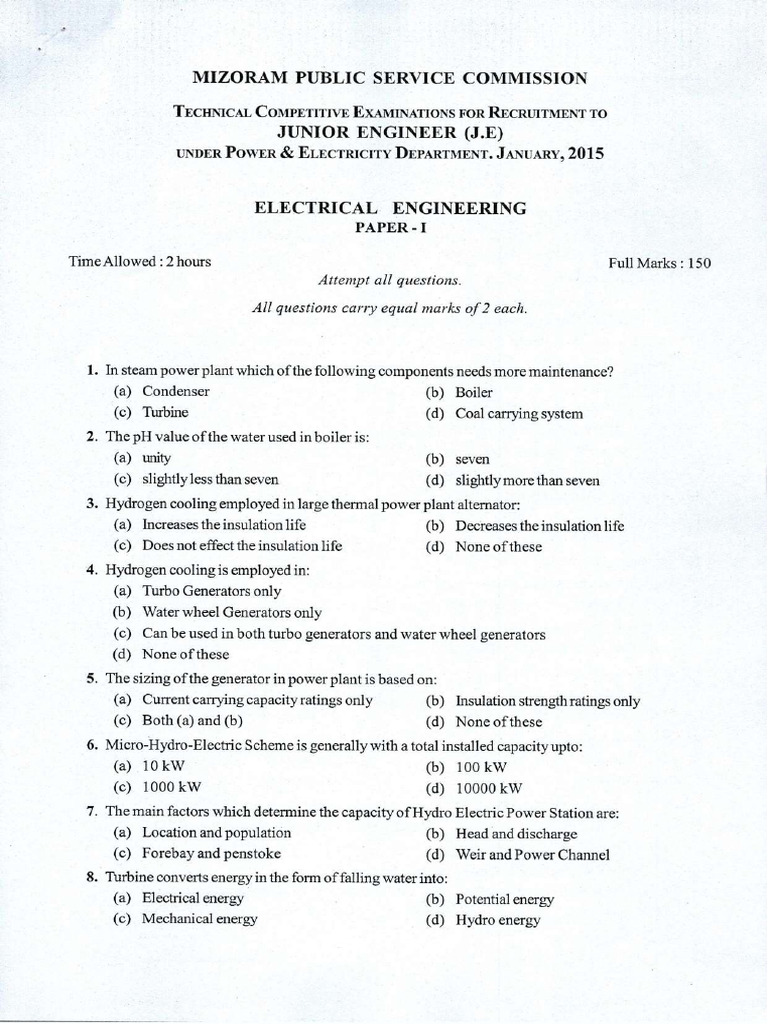 Je Pe Deptt Electrical Engg Paper i 2015 | PDF