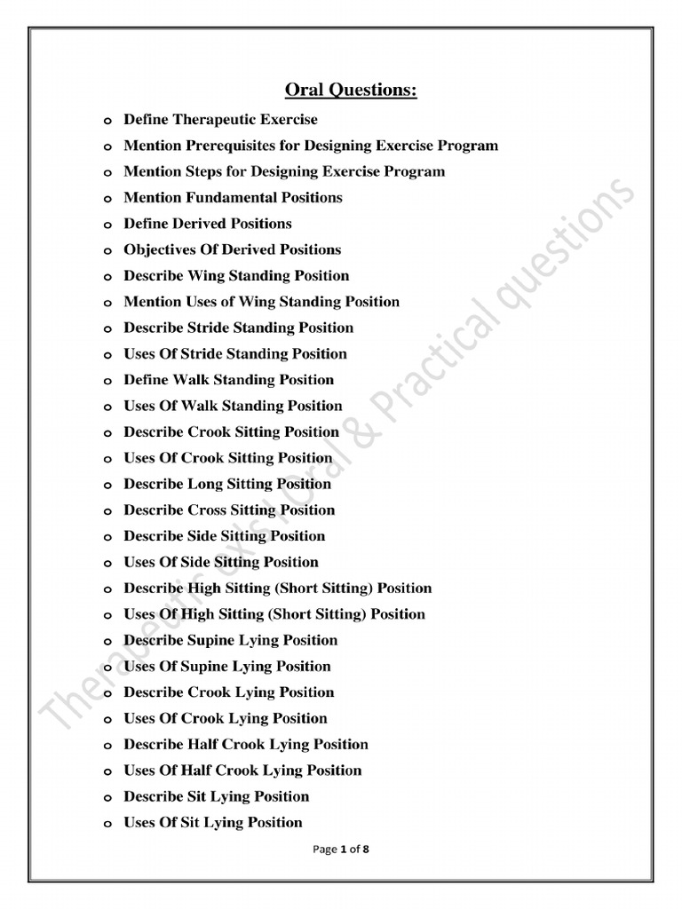 Therapeutic Exs 1 - Examples of Oral and Practical Questions | PDF