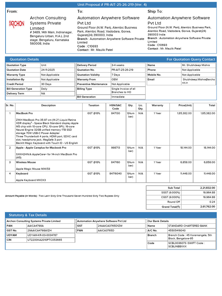 Quotation for MacBook Pro Purchase | PDF | Personal Computers | Apple Inc.