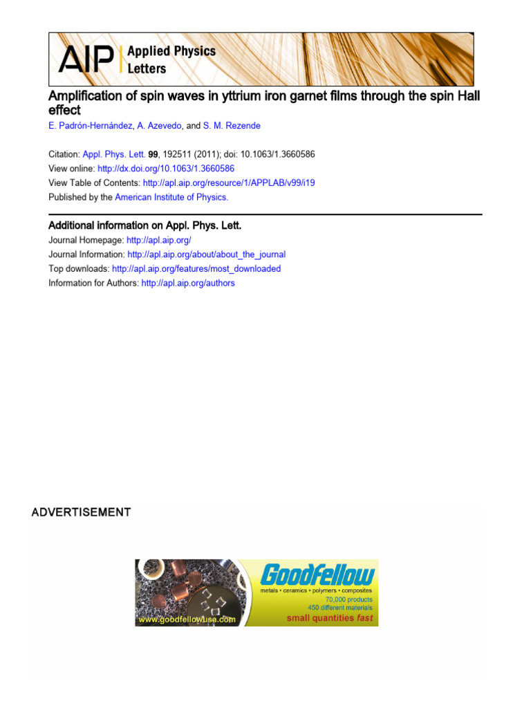 Amplifying Spin Waves in YIG Films | PDF | Microwave | Waves