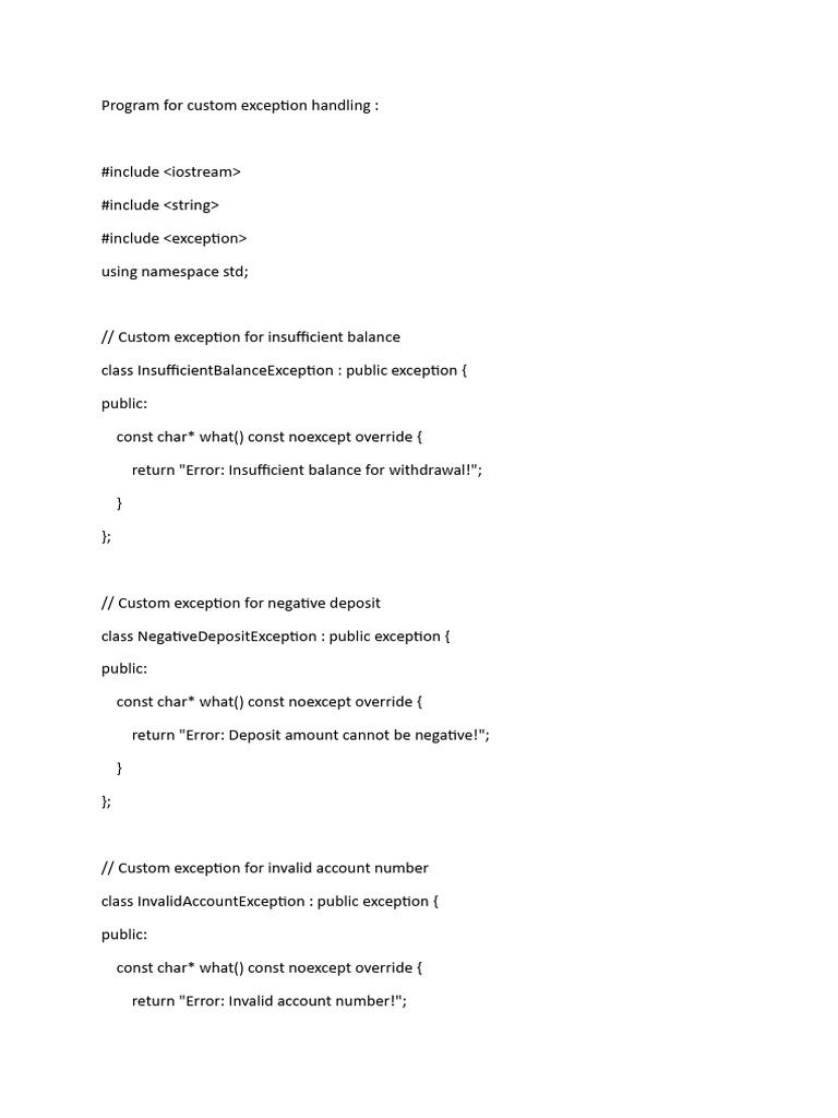 Custom Exception Handling in C++ | PDF | Computer Programming ...