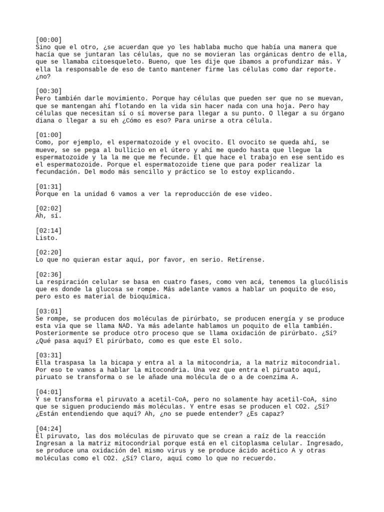 Clase Biología 5 (Transcript) .M4a PDF | PDF | Respiración celular ...