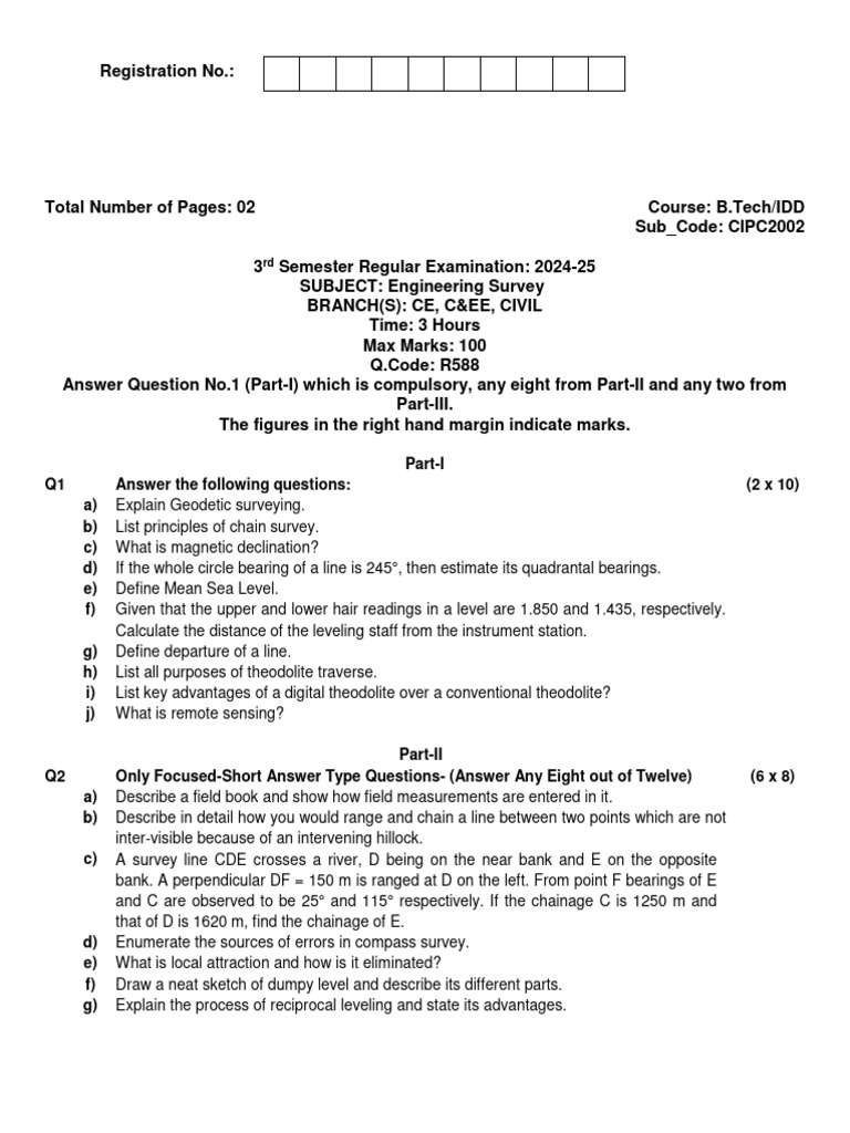 Btech Ce Cee Civil 3 Sem Engineering Survey Cipc2002 2025 | PDF ...